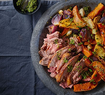 Moroccan roast lamb with roasted roots &amp; coriander recipe 