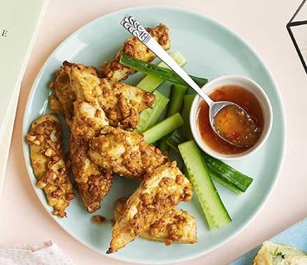 Nutty chicken satay strips recipe