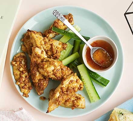 Nutty chicken satay strips recipe 