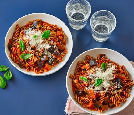 Pasta arrabbiata with aubergine recipe
