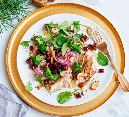 Peppered mackerel & pink pickled onion salad recipe 