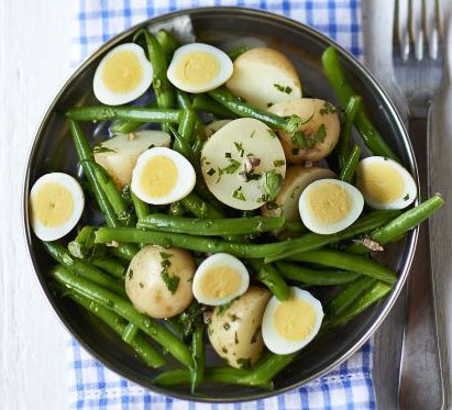 Potato salad with anchovy & quail’s eggs recipe