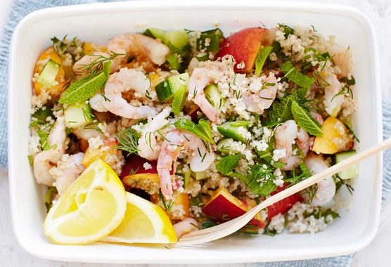 Barley couscous & prawn tabbouleh recipe