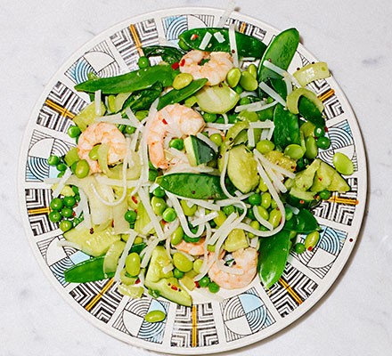 Sesame prawn & smacked cucumber rice noodles recipe 