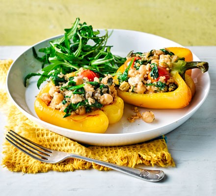 Quinoa-stuffed peppers with roast tomatoes & feta recipe 