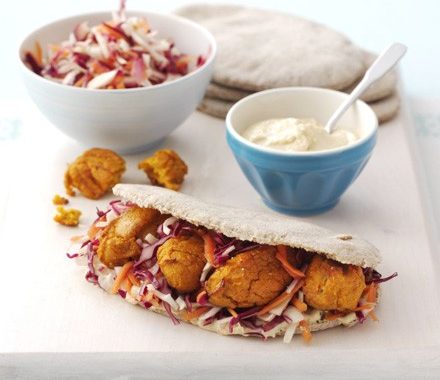 Sweet potato falafels with coleslaw recipe