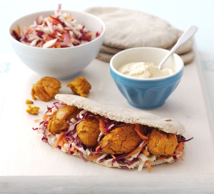 Sweet potato falafels with coleslaw recipe 