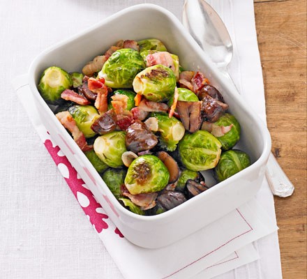 Roasted brussels sprouts with bacon & chestnuts recipe 
