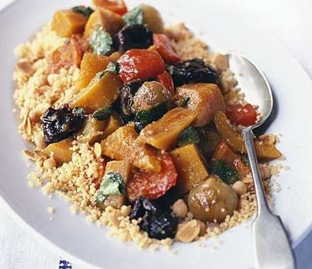 Vegetable tagine with almond & chickpea couscous recipe