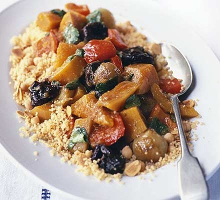 Vegetable tagine with almond & chickpea couscous recipe 
