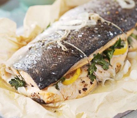 Whole roasted salmon