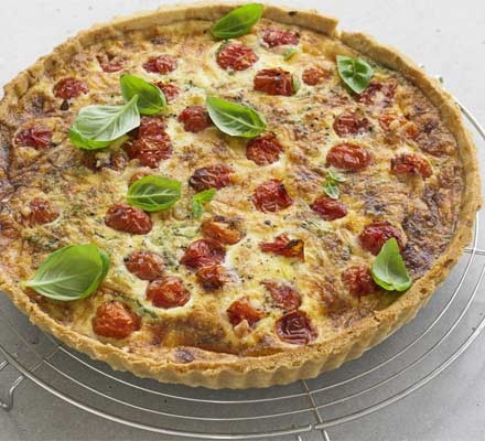 Roasted tomato, basil & Parmesan quiche recipe 