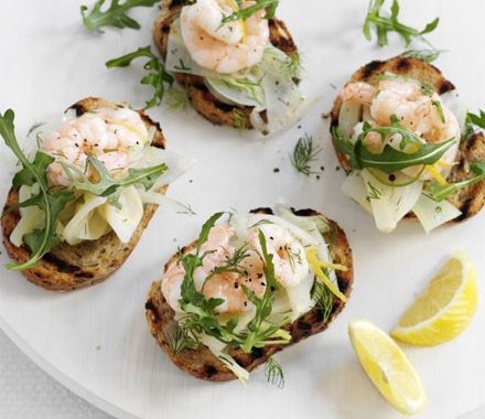 Prawn bruschetta with lemony fennel salad recipe