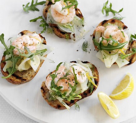 Prawn bruschetta with lemony fennel salad recipe 