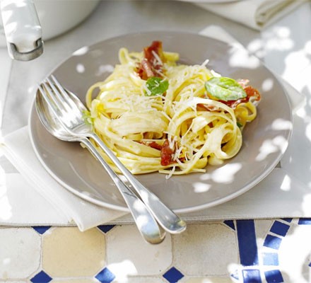 Creamy linguine with ham, lemon & basil recipe 