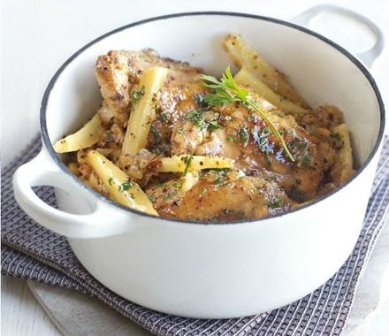 Honey mustard chicken pot with parsnips recipe