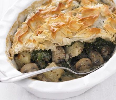 Mushroom, spinach & potato pie recipe