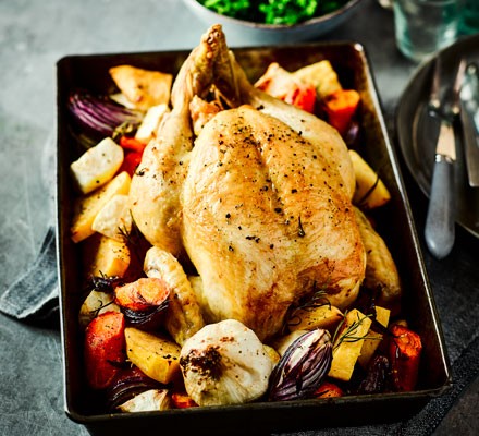 Roast chicken with lemon & rosemary roots recipe 