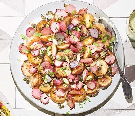 Roast new potatoes & radishes recipe