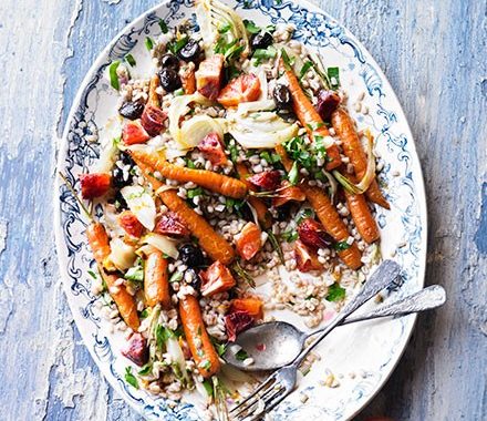 Roasted carrot, spelt, fennel & blood orange salad recipe
