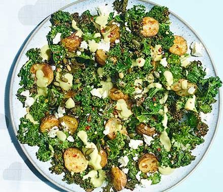 Roasted new potato, kale & feta salad with avocado recipe