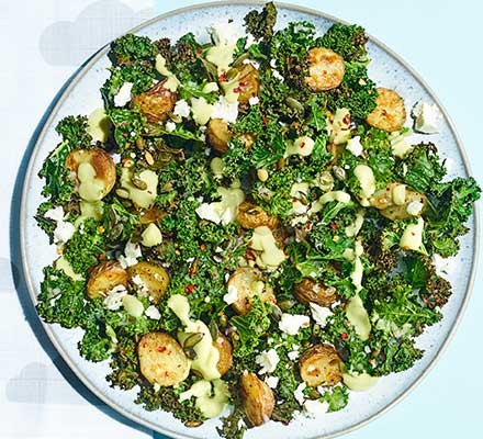 Roasted new potato, kale & feta salad with avocado recipe 