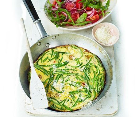 Runner bean tortilla with tomato salad recipe