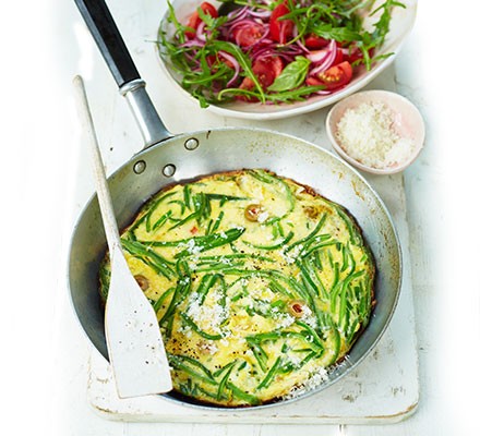 Runner bean tortilla with tomato salad recipe 