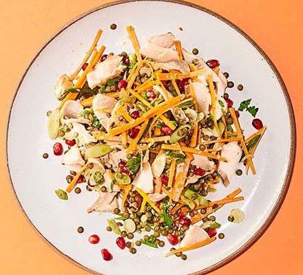 Miso roast salmon, lentil & pomegranate salad recipe 