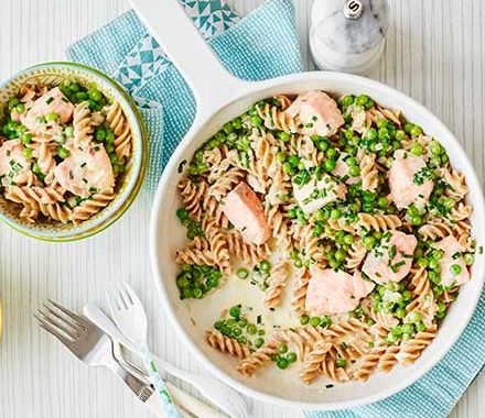 Pasta with salmon & peas recipe