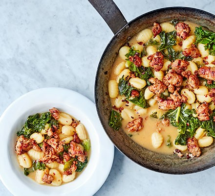 Sausage, kale & gnocchi one-pot recipe 