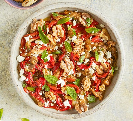 Smoky aubergine & red pepper salad recipe 