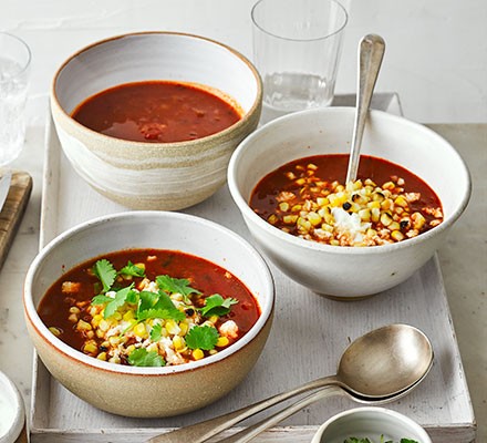 Smoky tomato, chipotle & charred corn soup recipe 