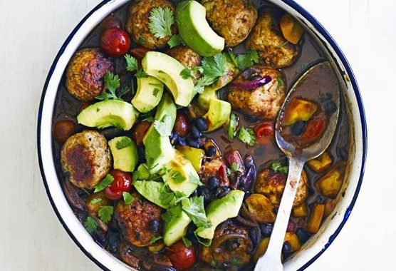 Spicy meatballs with chilli black beans recipe