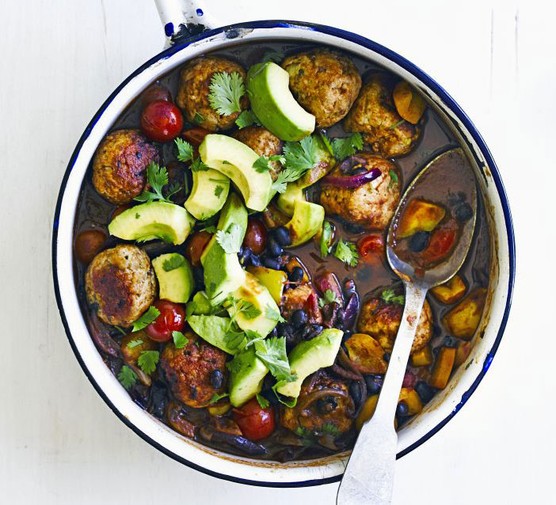 Spicy meatballs with chilli black beans recipe 