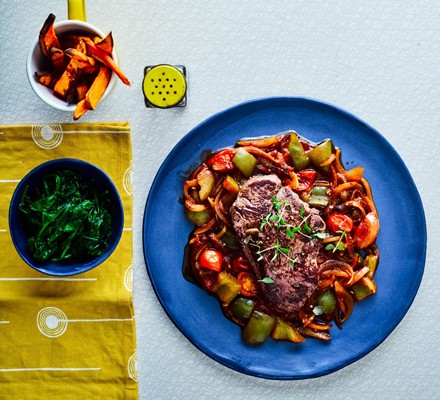 Steaks with goulash sauce & sweet potato fries recipe 