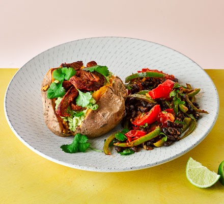 Stir-fry chilli beef with sweet potato jackets recipe 