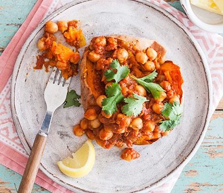 Vegan chickpea curry jacket potatoes recipe