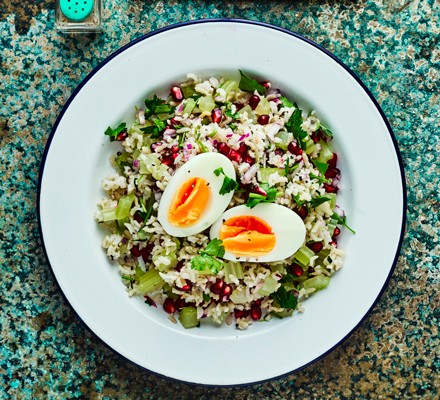 Brown rice tabbouleh with eggs & parsley  recipe 