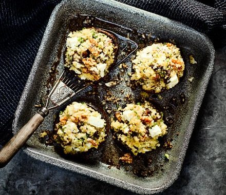 Feta-stuffed mushrooms with mustard slaw recipe