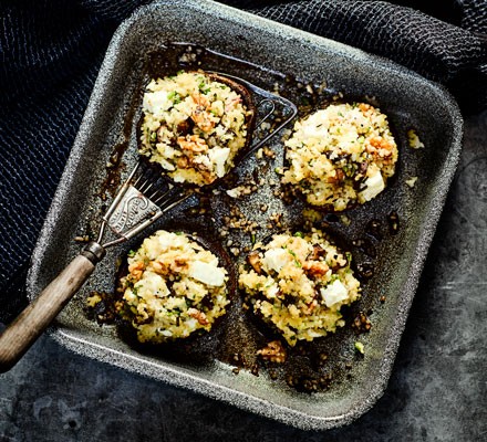 Feta-stuffed mushrooms with mustard slaw recipe 