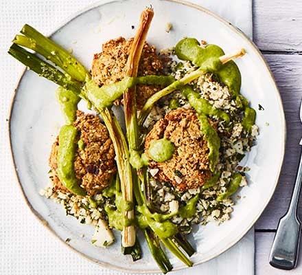  Baked falafel & cauliflower tabbouleh, green tahini sauce & charred spring onions recipe 