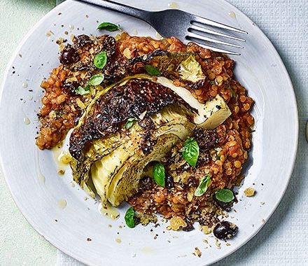 Italian-style roast cabbage wedges with tomato lentils recipe