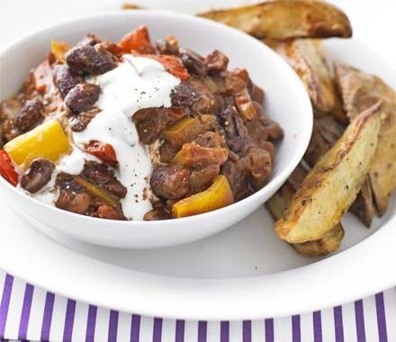 Mixed-bean chilli with wedges recipe