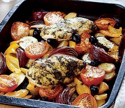 Mediterranean chicken with roasted vegetables recipe
