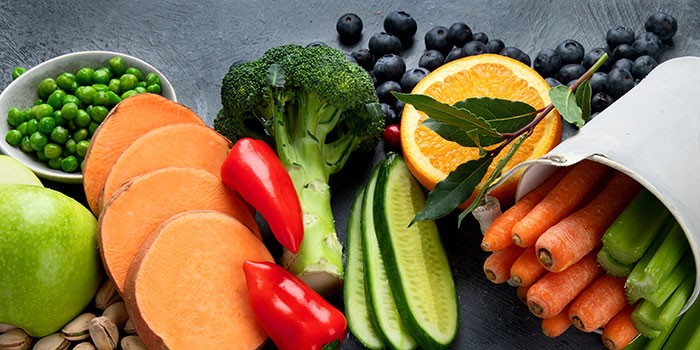 Brightly coloured fruit and veg