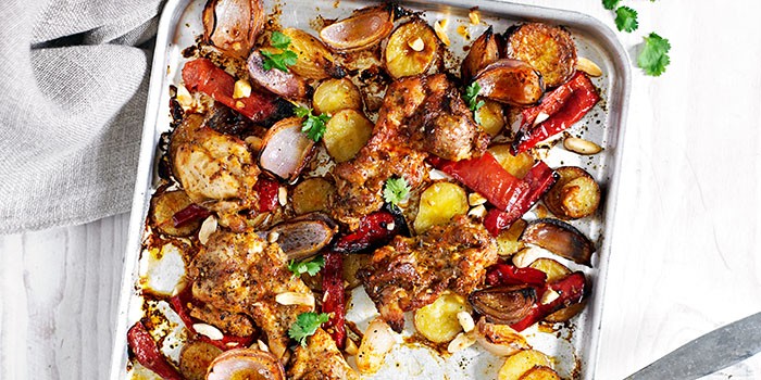 Chicken and almond traybake