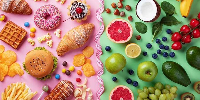 Unhealthy and healthy foods