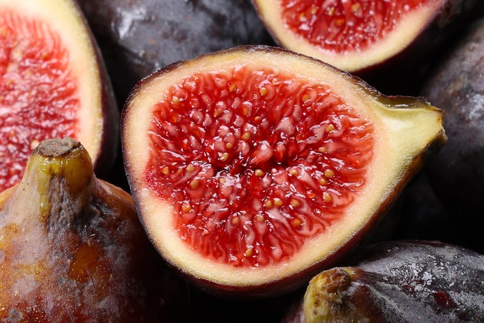 Close-up of a halved fig