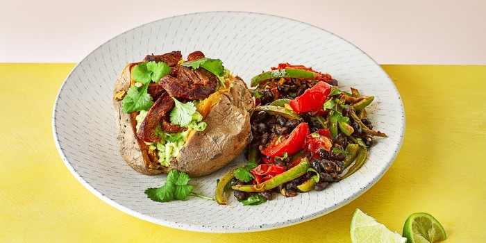 Baked sweet potato and stir fried beef